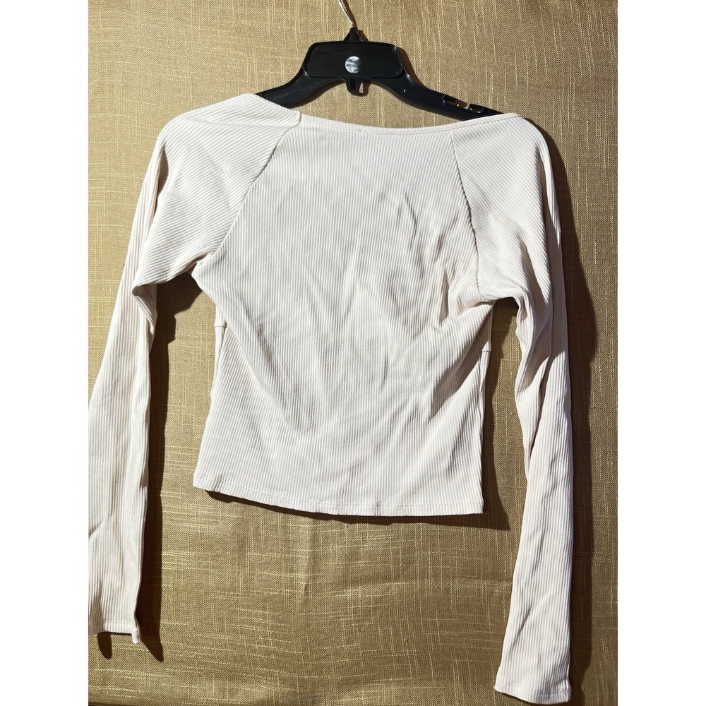 Mi Ami Francesca's Ribbed Square Neck Long Sleeve Top Taupe WT - Picture 3 of 6